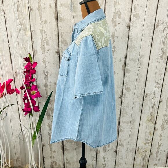 Free People x Sandrine Rose - NWT Western Short Sleeve Denim Shirt - Picture 6 of 12